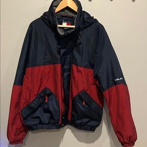 90’s Vintage Tommy Hilfiger Navy and Red Hooded Jacket